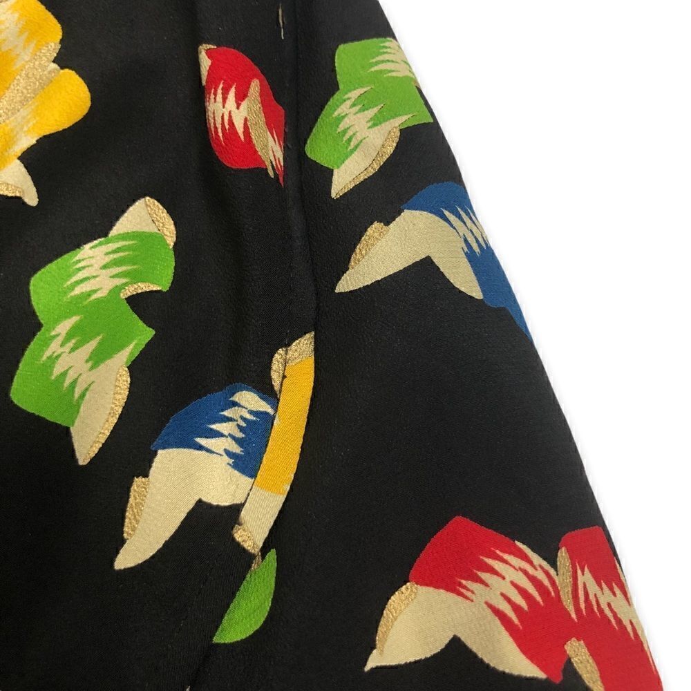 Vintage Ungaro Black Ribbon Print Skirt Faux Wrap Gold Accents - Picture 5 of 9